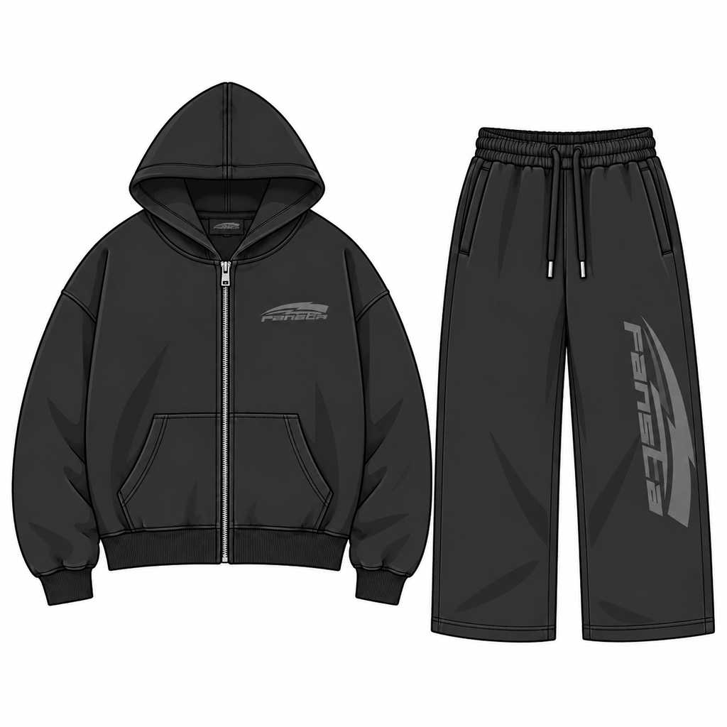 Black Washed Racing Zip Set - Fansta