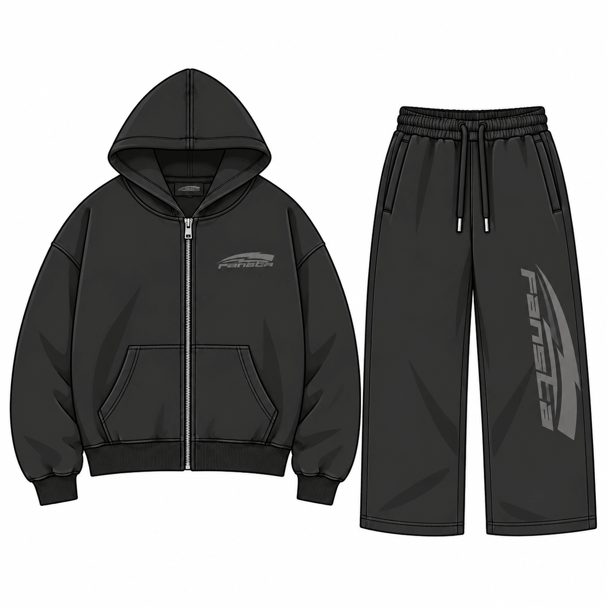 Black Washed Racing Zip Set - Fansta