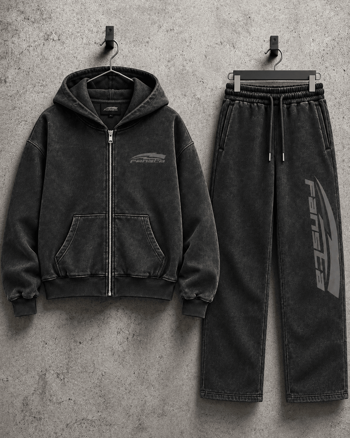 Black Washed Racing Zip Set - Fansta