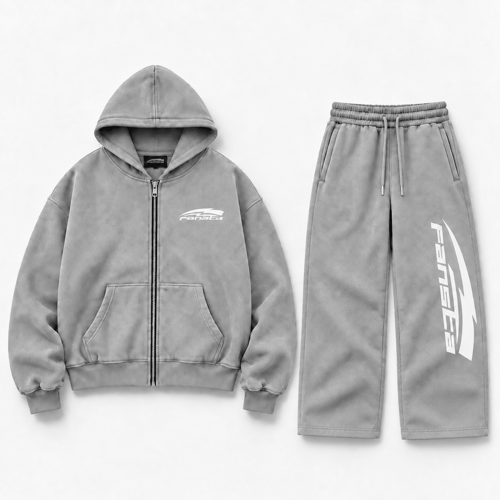 Grey Washed Racing Zip Set - Fansta