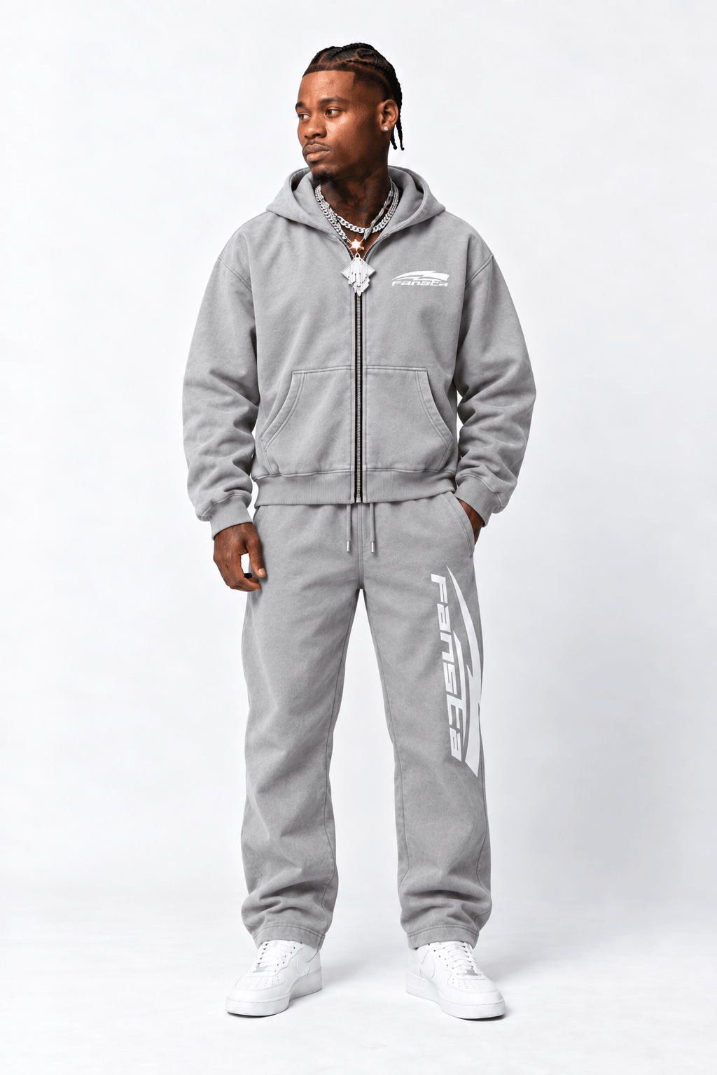Grey Washed Racing Zip Set - Fansta
