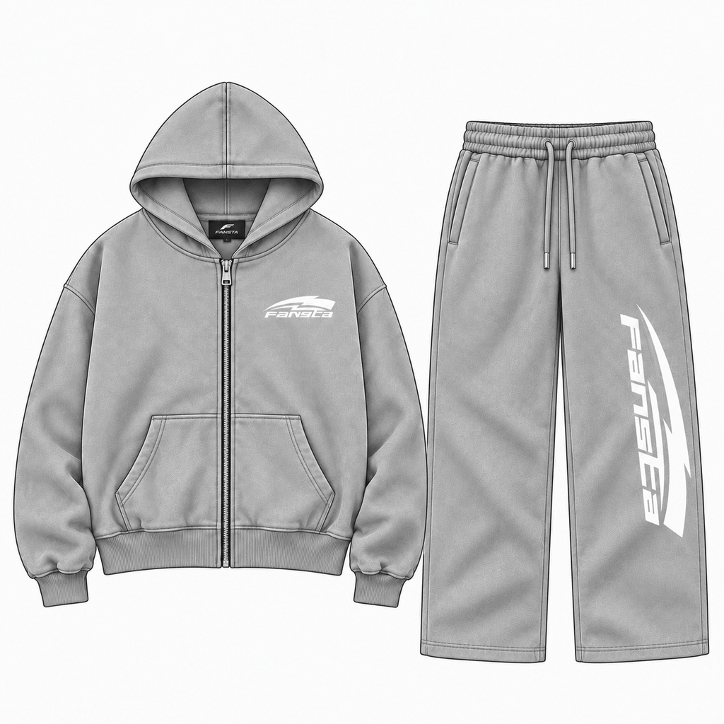 Grey Washed Racing Zip Set - Fansta
