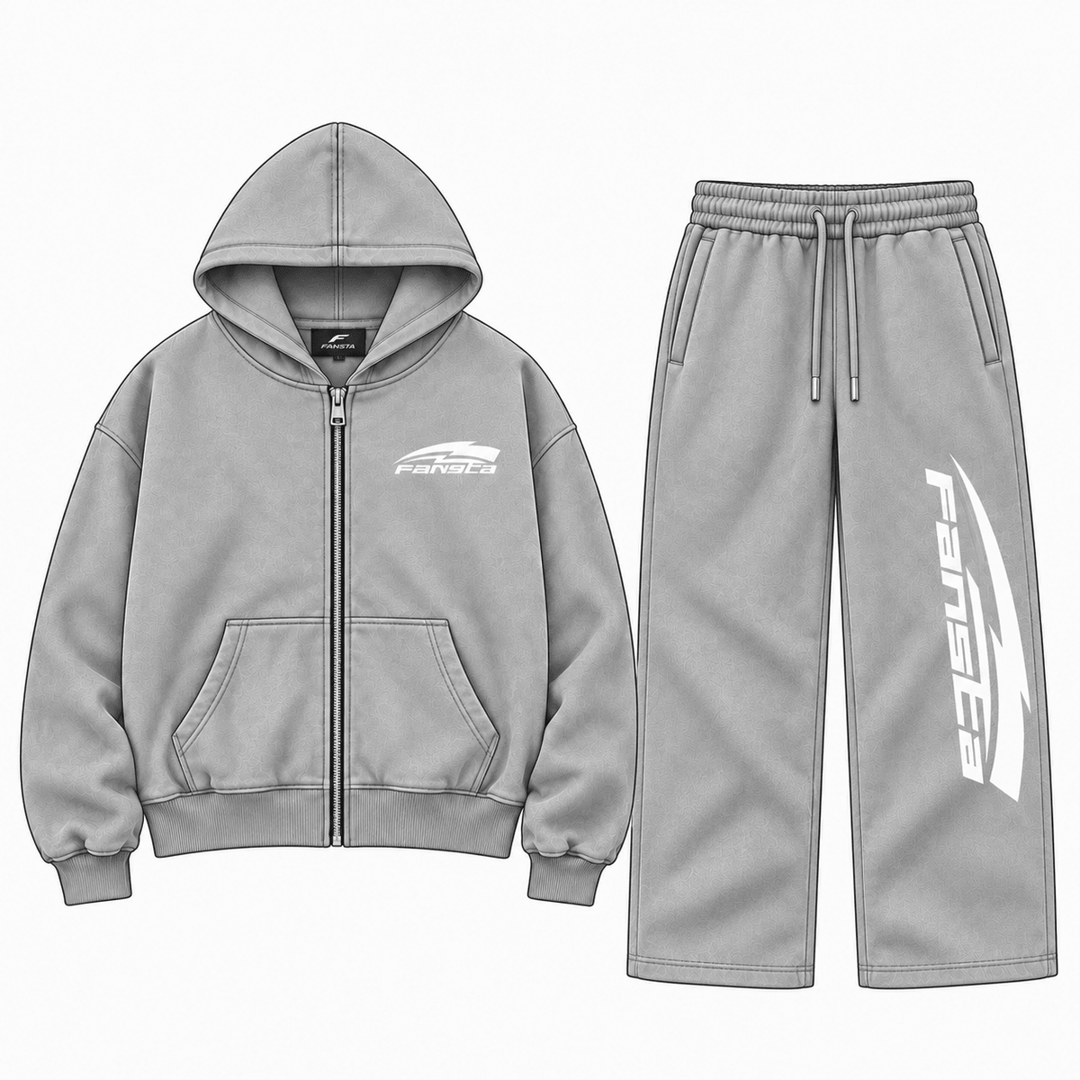 Grey Washed Racing Zip Set - Fansta